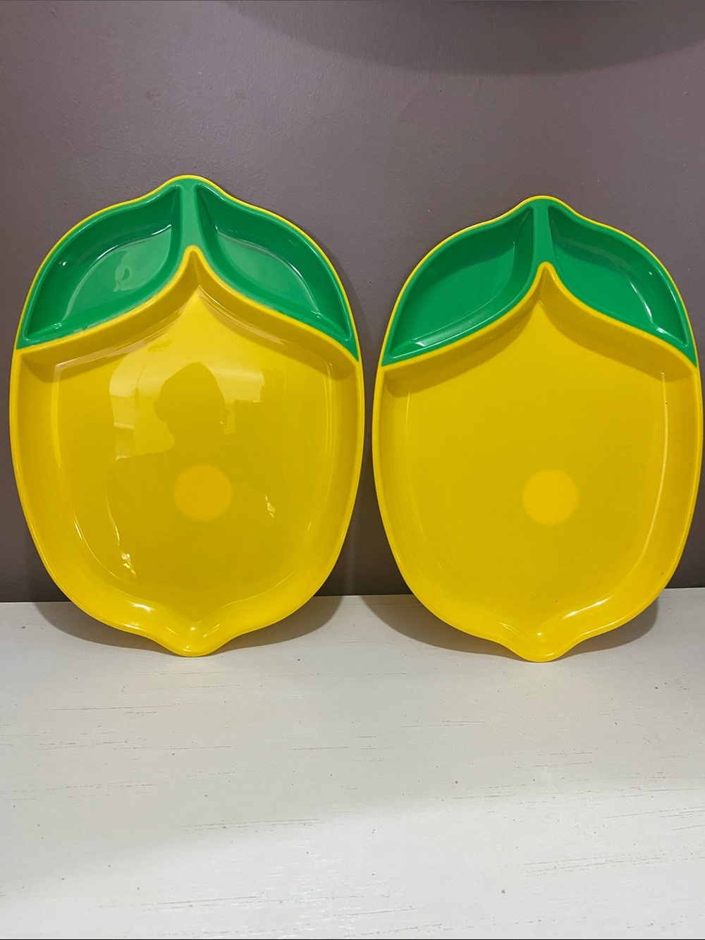 Bright Yellow & Green Leaf-Shaped Serving Trays (Set of 2)